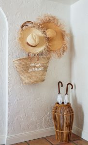 Curated details from the Aerin Villa Jasmine reflect Lauder’s style, entry way, photo by Brantley Photo