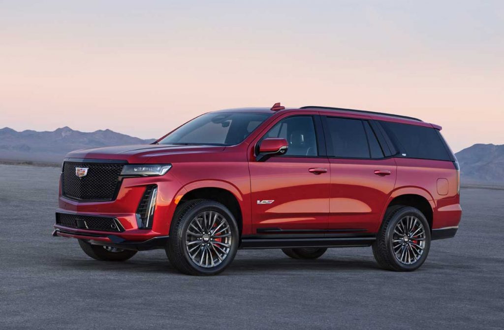 The 2023 Cadillac Escalade will be the first SUV to don the high-performance V-Series badge. Preproduction model shown. Actual production model will vary. Escalade-V availability will be announced spring 2022.