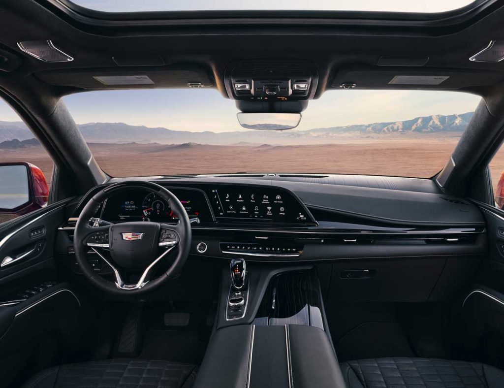 The cabin’s appointments build on the Escalade’s Platinum trim interior.