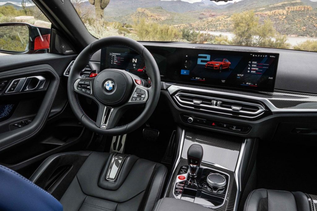 BMW M2 in Zandvoort Blue, dashboard and steering wheel