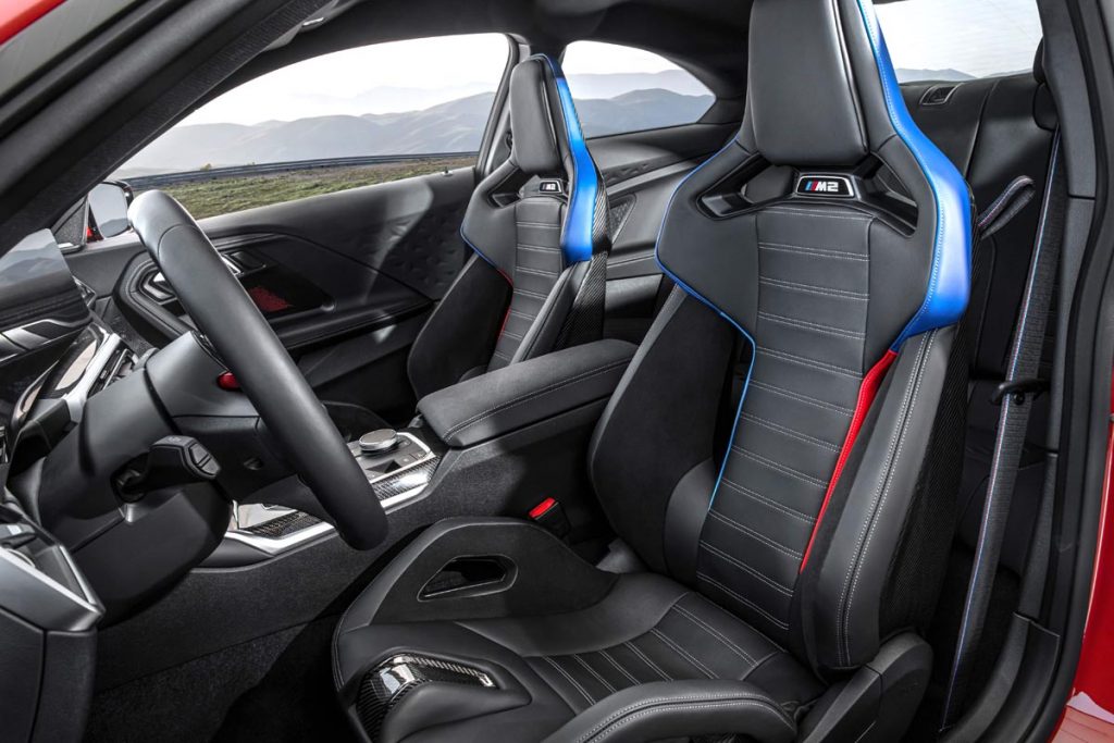 BMW M2 in Zandvoort Blue, front seats
