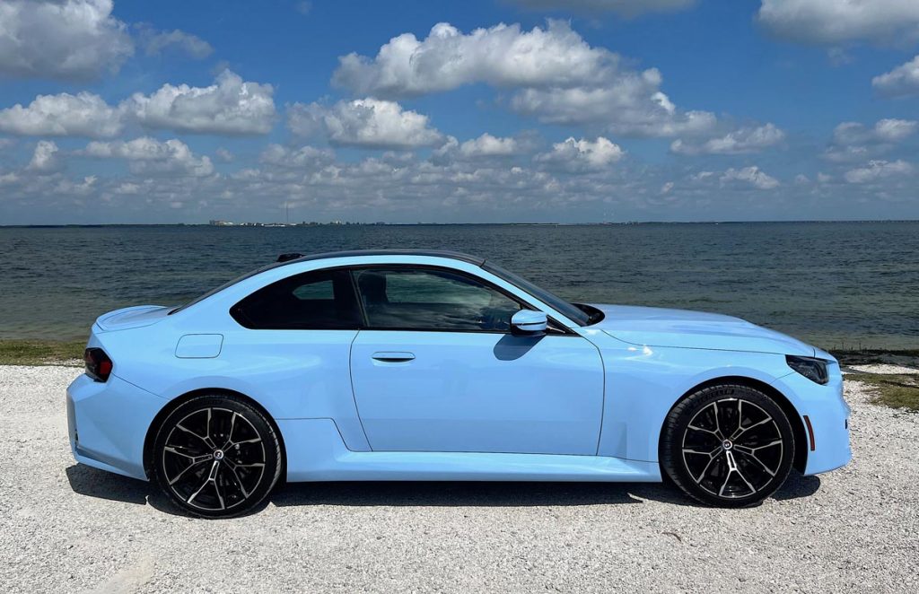 BMW M2 in Zandvoort Blue, parked, from the side