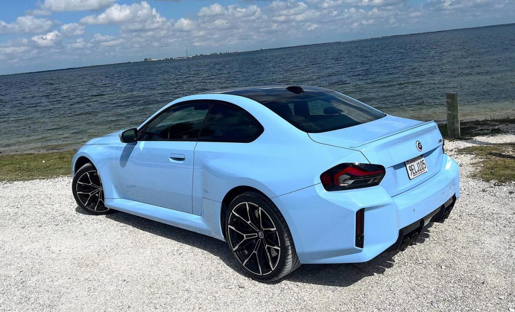 BMW M2 in Zandvoort Blue, parked, rear