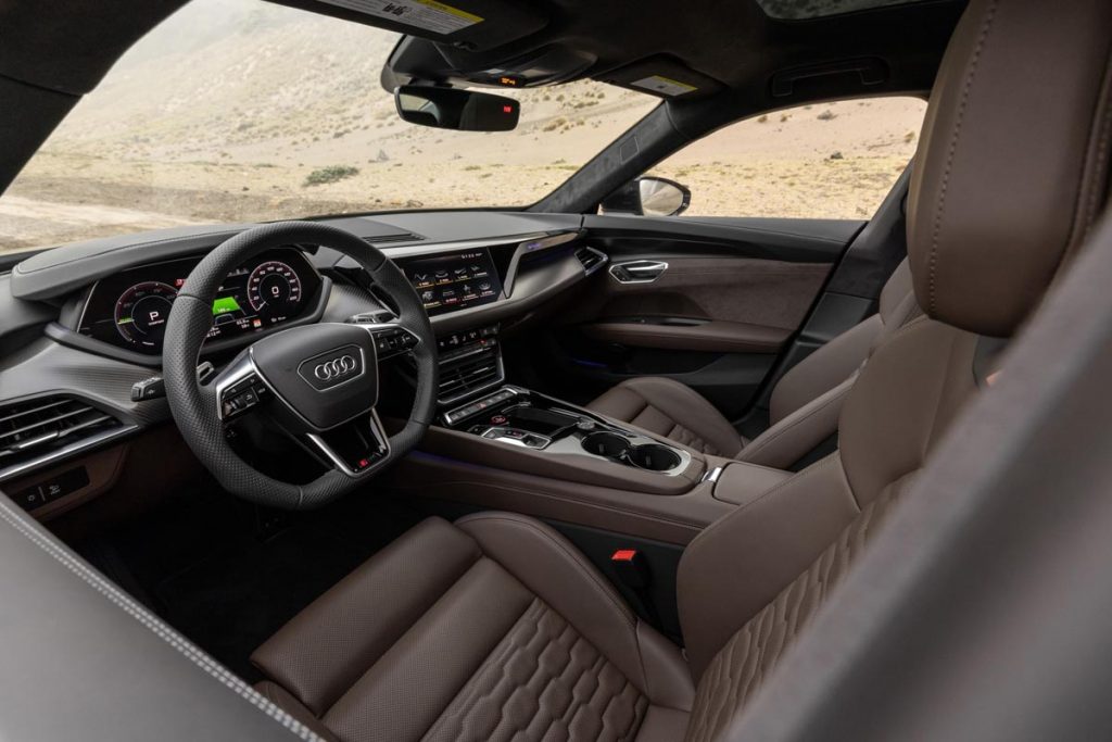Audi 2024 RS e-tron GT, driver's seat and steering wheel. Photo courtesy of Audi