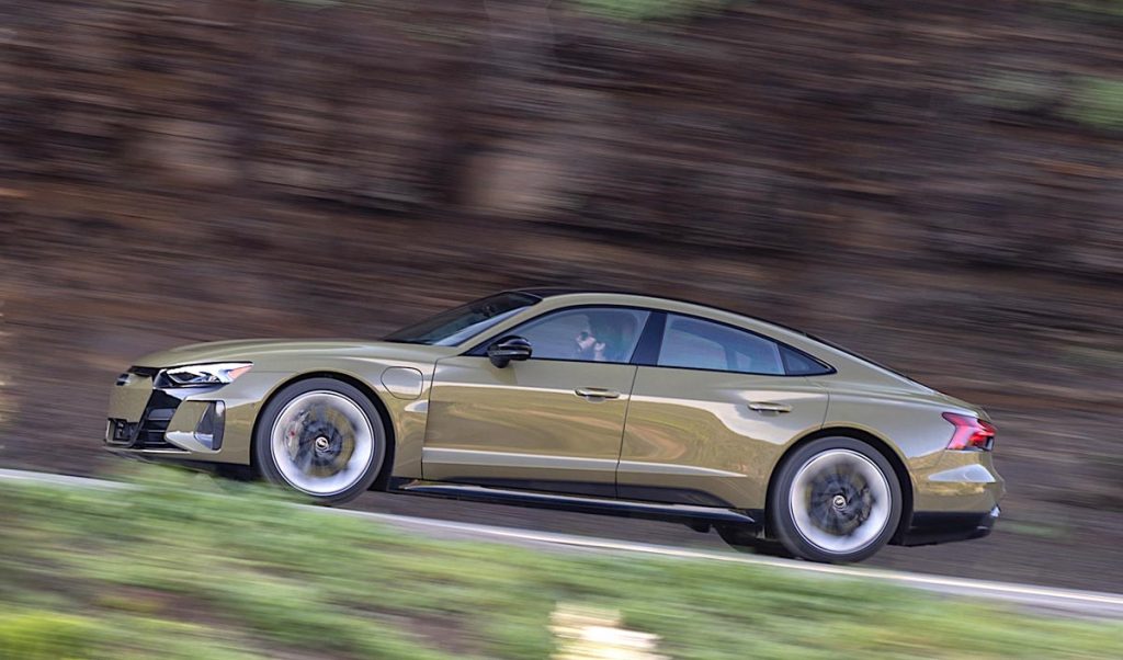 Audi 2024 RS e-tron GT, driving, profile. Photo courtesy of Audi