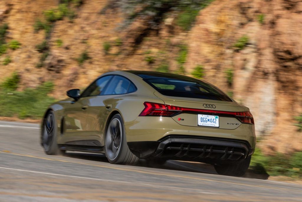 Audi 2024 RS e-tron GT, driving, rear. Photo courtesy of Audi