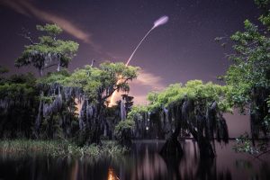 Shooting with a drone in Blue Cypress Lake, Stone caught this image of a SpaceX rocket launch.