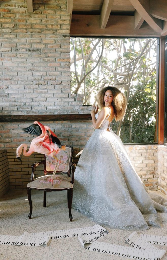 One standout look from the new line is the Silver Springs dress, which reflects light in the dark. Photo by Rich Lander
