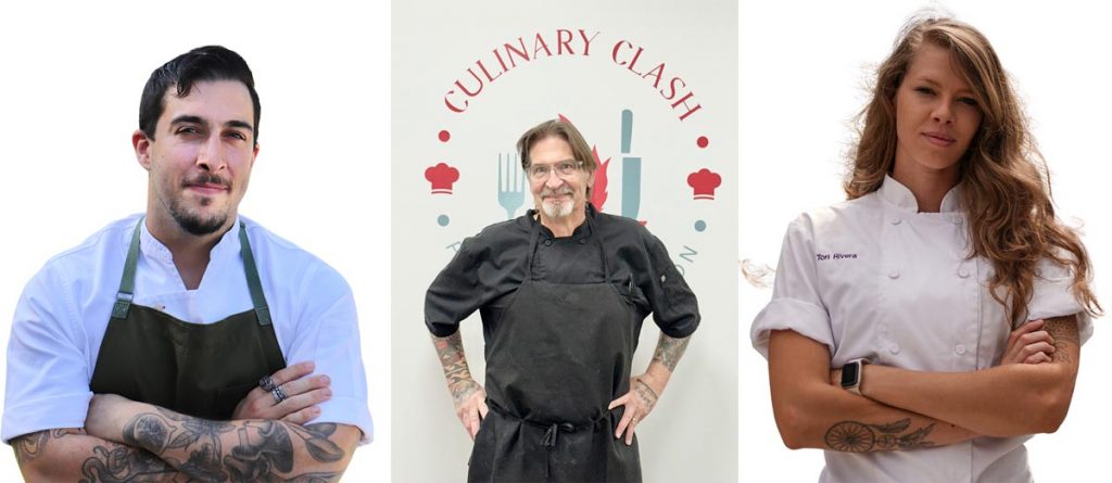 Chefs Chris Spinosa, Mike Andrzejewski, and Victoria “Tori” Rivera will participate in the Culinary Clash Palm Beach Edition grand finale October 30. Photo courtesy of Culinary Studio