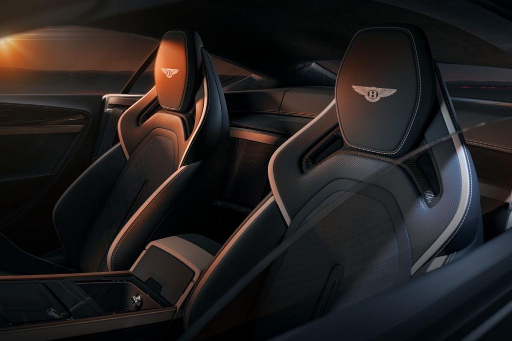 Lightweight, body-gripping sports bucket seats with 11-way power adjustment. Photo courtesy of Bentley