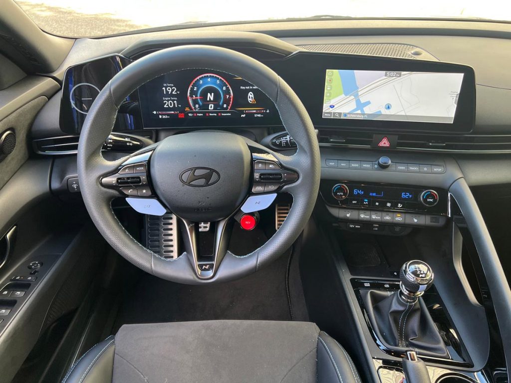 The dashboard and steering wheel in the Elantra N. Photo courtesy of Hyundai