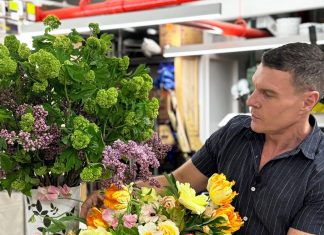 Try Your Hand at Floral Design with Lewis Miller Lewis Miller at work. Photo by Patrick McMullan