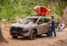 The thick, black-painted tubular roof rack is ideal for strapping down a kayak or two. Photo courtesy of Nissan