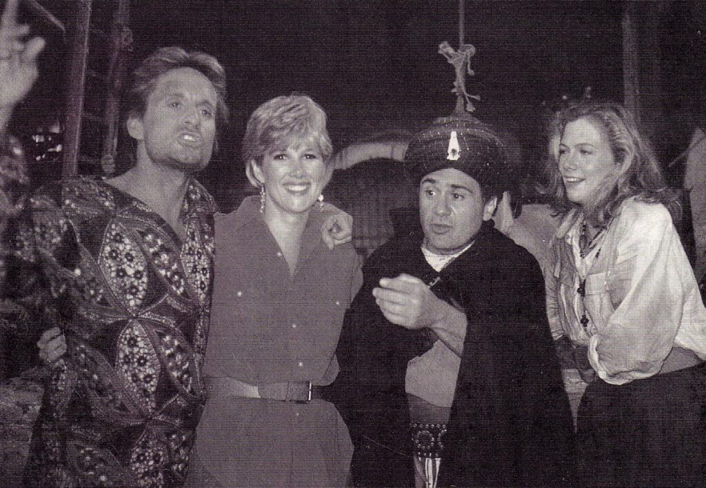 Visiting the set of The Jewel of the Nile with Michael Douglas, Danny DeVito, and Kathleen Turner. Photo courtesy of Joan Lunden