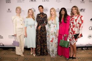 Caitlin March, Dame Amanda Schumacher, Veronica Berti Bocelli, Evie Evangelou, Malla Lindsey, and Ela Gonxhe. Photo by Patrick McMullan/PMC