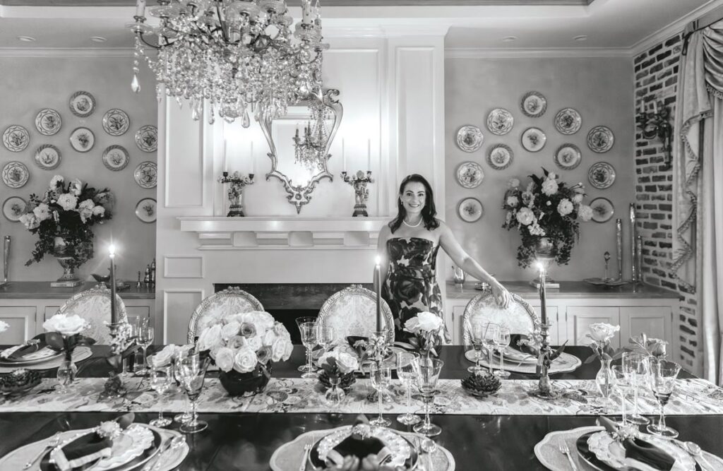 Falk dressed this table in a stately manner, complete with beloved treasures from her personal collection. Photo by Nick Mele