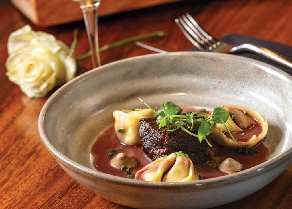 The meal included short rib tortellini with porcini puree and beurre rouge. Photo by Jerry Rabinowitz