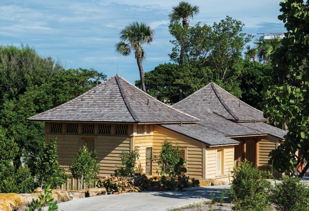 The new public restrooms were constructed from accoya wood and inspired by images of historic Palm Beach garden slat houses culled from the Preservation Foundation of Palm Beach’s archives. Photo by Jerry Rabinowitz